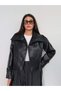 Wide collar belted leather jacket - 4