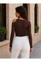 Women's Brown Shoulder-Cut Bluz with Accessories - 3