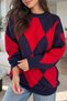 Baklava Patterned Red Navy Blue Crewneck Knitwear Women's Sweater - 2