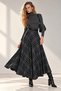 Women's Anthracite Gray Plaid Patterned Belt Detailed High Flared Cut Long Maxi Skirt