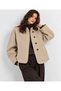 Women's Patterned Textured Fabric Oversize Buttoned Jacket with Stand-Up Collar Detail - 2