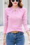 Women's long sleeve mandarin collar modal blouse with chinese knot detail