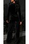 Women's Long Sleeve Double-Breasted Collared Velvet Blouse with Side Gathered Scarf Detail and Pocketed Trousers Two-Piece Set - 4