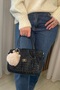 Women's Black Knitted Patterned Stylish Hand and Shoulder Bag with Charm Gift - 2