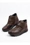 Women's Brown Genuine Leather Thick Light Sole Velcro Comfortable Boots - 5