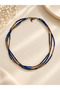 Women's Navy Blue Three-Layered Handmade Bohemian Necklace Bijouterie Gift Accessory - 2