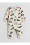 Lcw Baby Beige Crew Neck Printed Baby Boy Romper