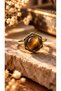 Tiger's Eye Natural Stone Adjustable Vintage Copper Women's Ring - 2
