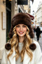 Women's Plush Winter Fur Pilot Beanie Russian Hat with Pompom and Earmuffs - 7