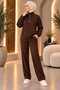 Women's Hijab Snap Collar Modal Fabric Double Set with Wide Leg Pants, Comfortable Cut, Sporty and Stylish Set