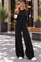 Women's Black Casual Thessaloniki Two-Piece Set – Sweatshirt with Stitching Detail and Palazzo Pants