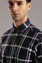 Mens Dark Blue Check Regular Fit Cotton Shirt - 4