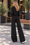 Women's Black Casual Thessaloniki Two-Piece Set – Sweatshirt with Stitching Detail and Palazzo Pants - 3