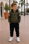 Boys' 100% Cotton Khaki Hooded Sweatsuit Top and Bottom Set—Sports Top and Bottom Set for Everyday Wear and School