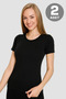 Premium Women's Black Basic T-Shirt 2 Pack Cotton Lycra Short Sleeve Shopping