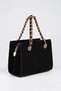 Women's Spruce Black Suede Chain Handle 3-Compartment Cross Strap Lined Box Hand and Shoulder Bag