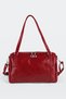Women's Emerald Red Shiny Faux Leather Crossbody Zippered Lined Bowling Shoulder Bag - 3