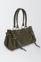 Women's Savana Khaki Suede Studded Tassel Zipper Detailed Cross Strap Lined Shoulder Bag