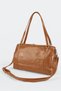 Women's Emerald Tan Shiny Faux Leather Crossbody Zippered Lined Bowling Shoulder Bag - 6