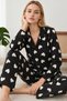 Women's Hearted Shirt Collar Black Pajama Set 4824 - 3