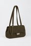 Women's Sapphire Khaki Suede Flap Shoulder Bag with Lockable Adjustable Crossbody Strap and Back Pocket