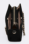 Women's Spruce Black Suede Chain Handle 3-Compartment Cross Strap Lined Box Hand and Shoulder Bag - 3