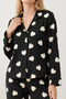 Women's Hearted Shirt Collar Black Pajama Set 4824 - 5