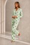 Women's Front Buttoned Long Sleeve Bottom Top Green Pajama Set - 6