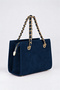 Women's Spruce Navy Blue Suede Chain Handle 3-Compartment Crossbody Lined Box Hand and Shoulder Bag - 7