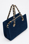 Women's Spruce Navy Blue Suede Chain Handle 3-Compartment Crossbody Lined Box Hand and Shoulder Bag - 2