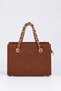 Women's Spruce Tan Suede Chain Handle 3-Compartment Cross Strap Lined Box Hand and Shoulder Bag - 3