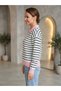 Women's Striped Polo Collar Half-Zip Knit Sweater - 2