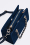 Women's Spruce Navy Blue Suede Chain Handle 3-Compartment Crossbody Lined Box Hand and Shoulder Bag