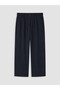 Peak New Season Navy Blue Elastic Waist Linen Blend Women's Capri - 7