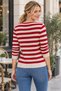Striped Touch - Women's V-Neck Long Sleeve Slim Knitwear Blouse - 2