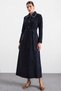 Soft Touch Large Size Overcoat with Handkerchief Collar Embroidery Detail Dark Blue 6925