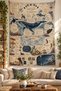 Whale and Sea Creatures Ocean Themed Vintage Digital Printed Stain Resistant Washable Fabric Wall Covering Wall Tapestry Decorative Tapestry - 2