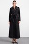 Soft Touch Large Size Overcoat with Handkerchief Collar Embroidery Detail Black 6925