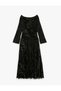 Long Sleeve Semi-Sheer Tulle Boat Neck Off the Shoulder Midi Floral Dress - 2