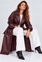 Burgundy Women's Belted Trinity Genuine Leather Trench Coat - 2