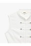 Slim Fit Scuba Fabric Stand-Up Mandarin Collar Decorated Buttoned Vest - 7