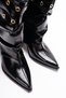 Black Gathered Wrinkled Patent Leather Metal Buckle Detailed Pointed Toe 6 cm Women's Boots - 4