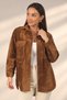 Women's Flap Collar Double Pocket Snap Fastener Suede Shirt - 2