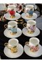 Acar 6 Person Metal Leg Porcelain Colored Rose Detail 6 Person Coffee Cup Set 90 ml Wldsprt - 8