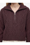 Regular Fit Hair Braid Textured Long Sleeve Half Zip Knitwear Sweater - 5