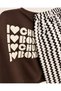 Boy's Brown Printed Oversize Sweatshirt and Zigzag Patterned Wide-Leg Pants 2-Piece Set - 2