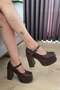 Women's napoli brown single beret (12 cm) platform heeled shoes - 3
