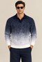 Men's Polo Collar Buttonless Gradient Patterned Knitwear Sweater Regular Fit Long Sleeve