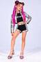 Kpop Huntrix Mira Costume - Leather Jacket - Shorts - Crop T-Shirt - Pink Light Mira Hair - Pink Hair Powder - Face Stone - 6-Piece Set Birthday Party Wedding Girl's Jacket - 3