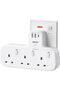 3 Way Plug Extension Socket with USB-C, Surge Protector Power Strip
